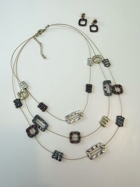 Multi-Color Layered Geometric Necklace and Earring Set